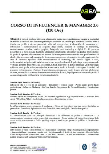 CORSO INFLUENCER & MANAGER 3.0  120h CARTA INTESTATA